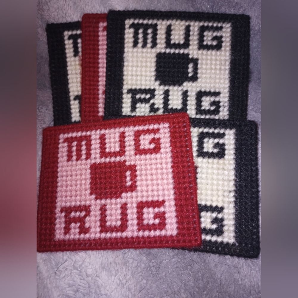Set of 5 Handmade (not by me) Felt Backed Mug Rug Red & Black Coasters